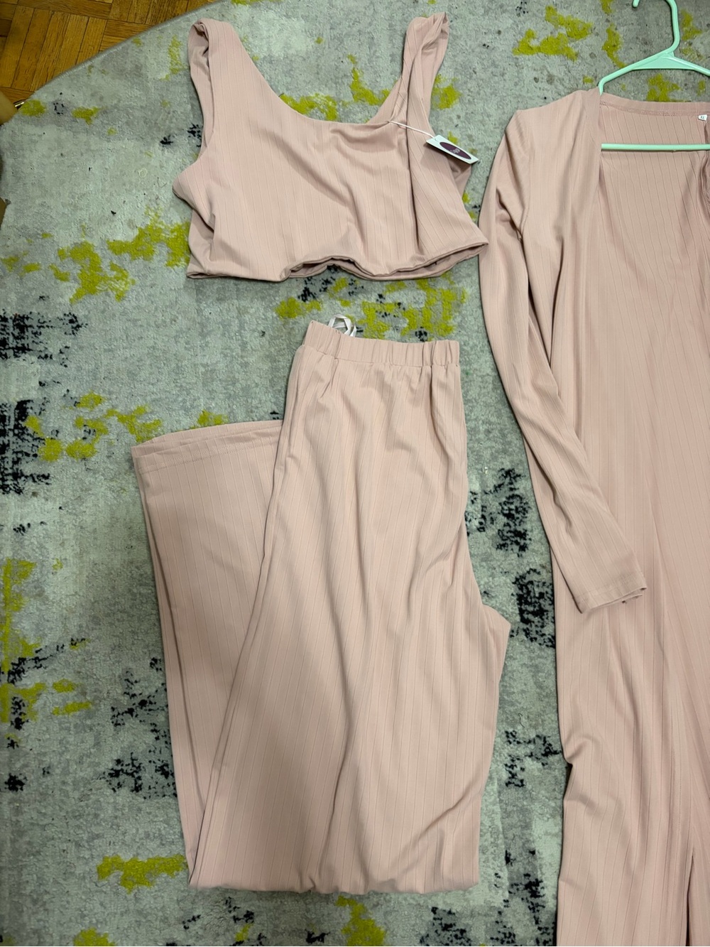3-Piece Ribbed Set in Blush Pink - Picture 2 of 3